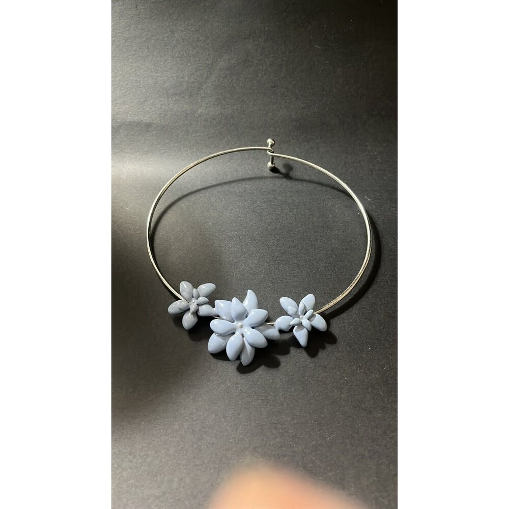 Talbots Blue Jasmine Flower Collar Choker Statement Necklace Silver Tone